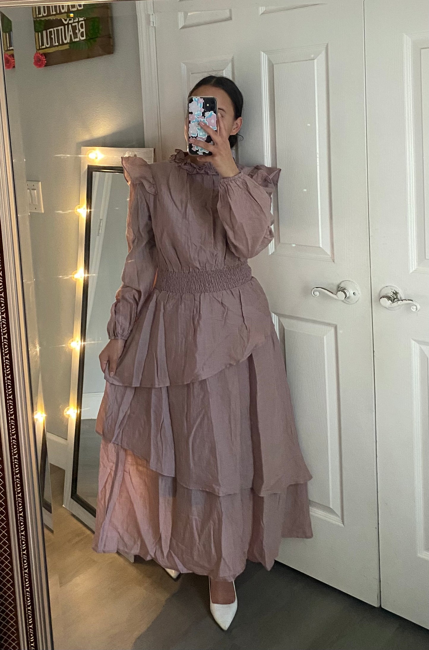 Modest Taupe Layered dress 🤍