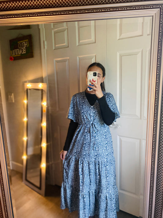 blue floral dress