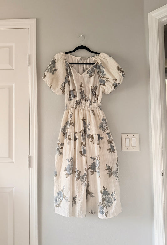 White and Blue Floral Dress🦋