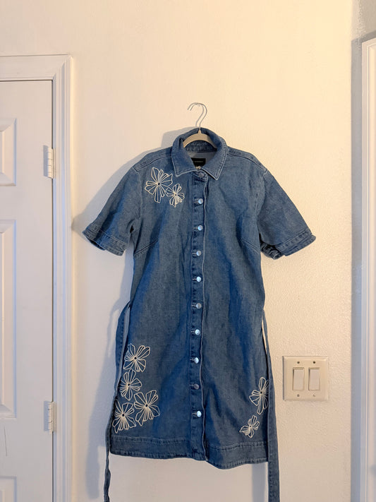 Jean Dress With Flowers🧺💙