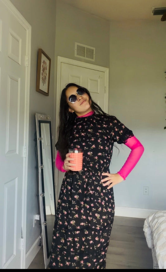 The Pink Flower Black dress