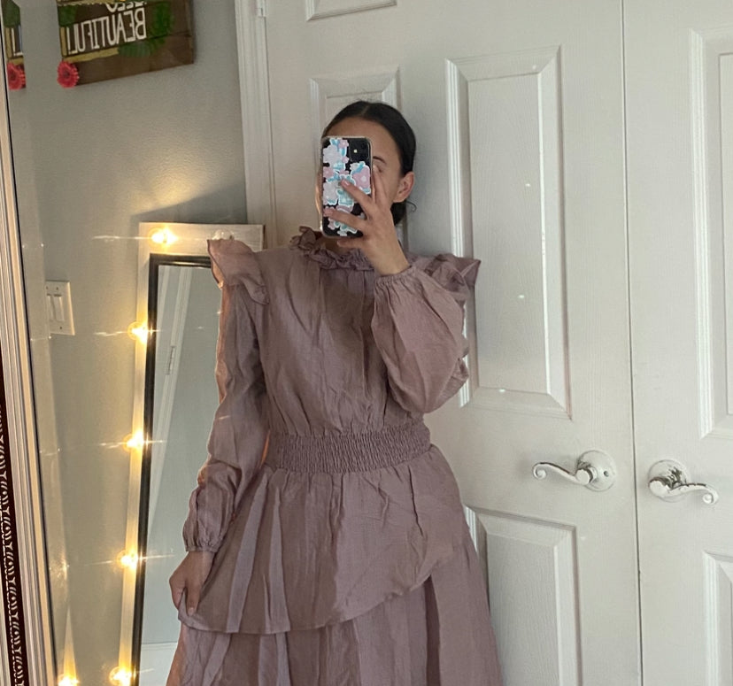 Modest Taupe Layered dress 🤍